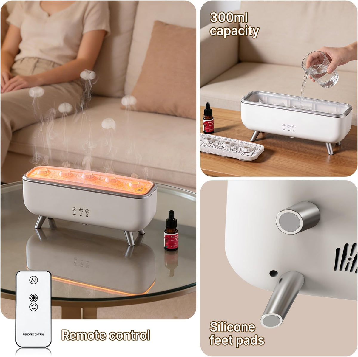 Transform Your Space with the Jellyfish Diffuser Humidifier - 300ML Ultrasonic Aromatherapy Diffuser with Colorful Lighting and Remote Control for Large Rooms