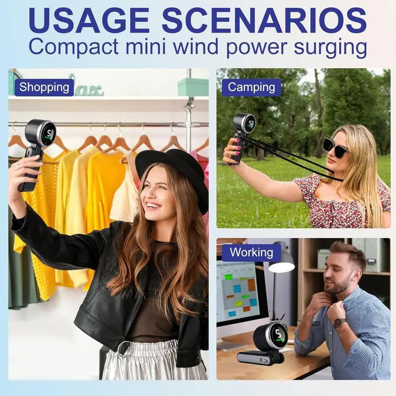 Stay Cool Anywhere: 5-Speed Portable Handheld Turbo Fan with 4000mAh Battery for Up to 10 Hours of Refreshing Air - Perfect for Outdoor Adventures and Travel!
