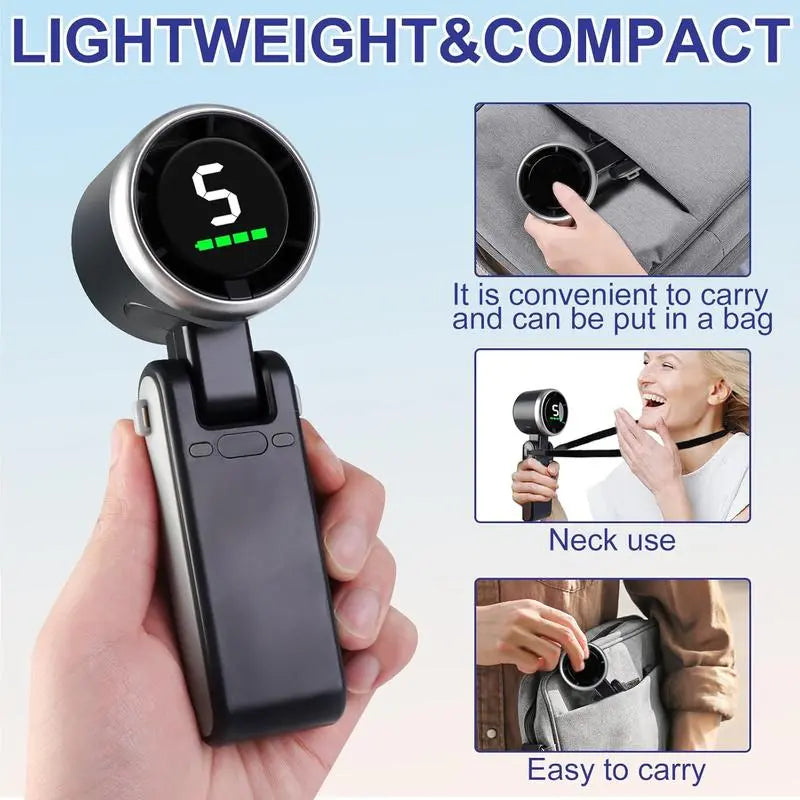 Stay Cool Anywhere: 5-Speed Portable Handheld Turbo Fan with 4000mAh Battery for Up to 10 Hours of Refreshing Air - Perfect for Outdoor Adventures and Travel!