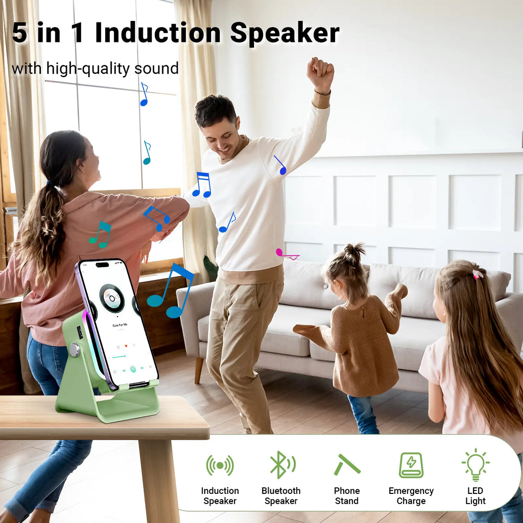 PUTARE Wireless Induction Audio Speaker Stand, 5In1 Cellphone Holder, 3500Mah Rechargeable Emergency Power Bank,360° Adjustable Mobile Tablet Stand with Colorful Ambient Light Gifts for Men Women Tiktokshopsummersale Tiktokshopbacktoschool
