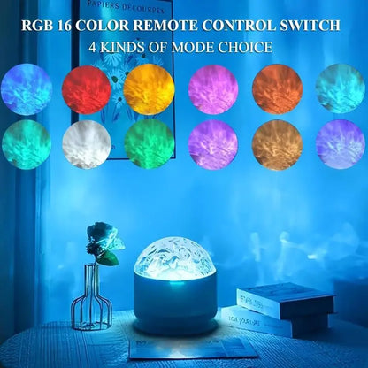 Dome Projector Night Light, 2-In-1 Home Accessory with Aurora & Water Ripple Lenses, 16-Color Rotating LED for Room Decor with Remote, Cool Stuff for Room, Remote Control, Cute Room Stuff