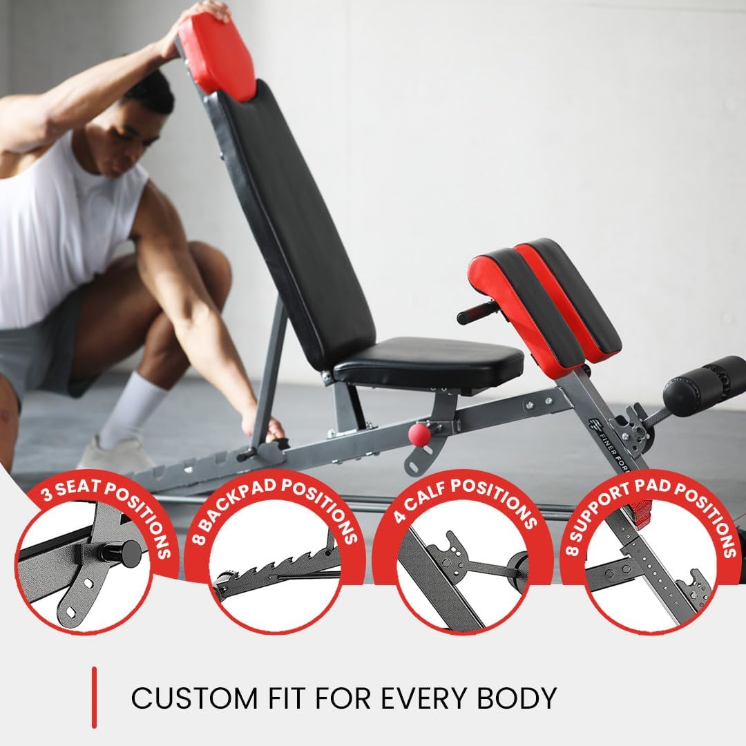 Transform Your Home Workouts with the Finer Form Multi-Functional Adjustable FID Weight Bench & Roman Chair - 1,000 Lb Capacity, 23 Settings for Ultimate Flexibility!