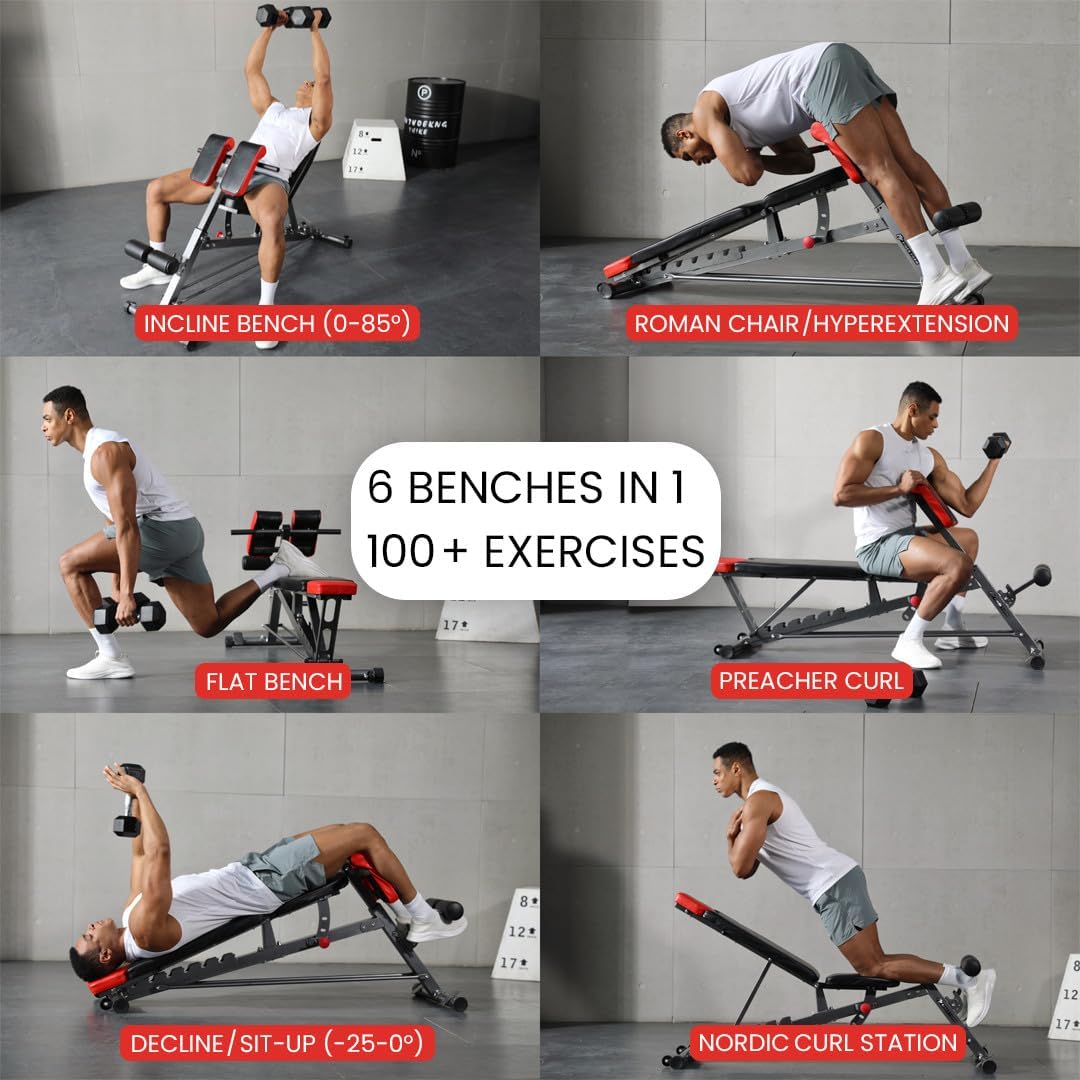 Transform Your Home Workouts with the Finer Form Multi-Functional Adjustable FID Weight Bench & Roman Chair - 1,000 Lb Capacity, 23 Settings for Ultimate Flexibility!
