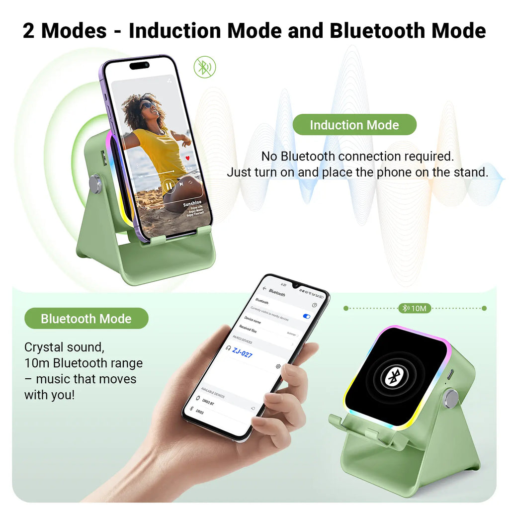 PUTARE Wireless Induction Audio Speaker Stand, 5In1 Cellphone Holder, 3500Mah Rechargeable Emergency Power Bank,360° Adjustable Mobile Tablet Stand with Colorful Ambient Light Gifts for Men Women Tiktokshopsummersale Tiktokshopbacktoschool