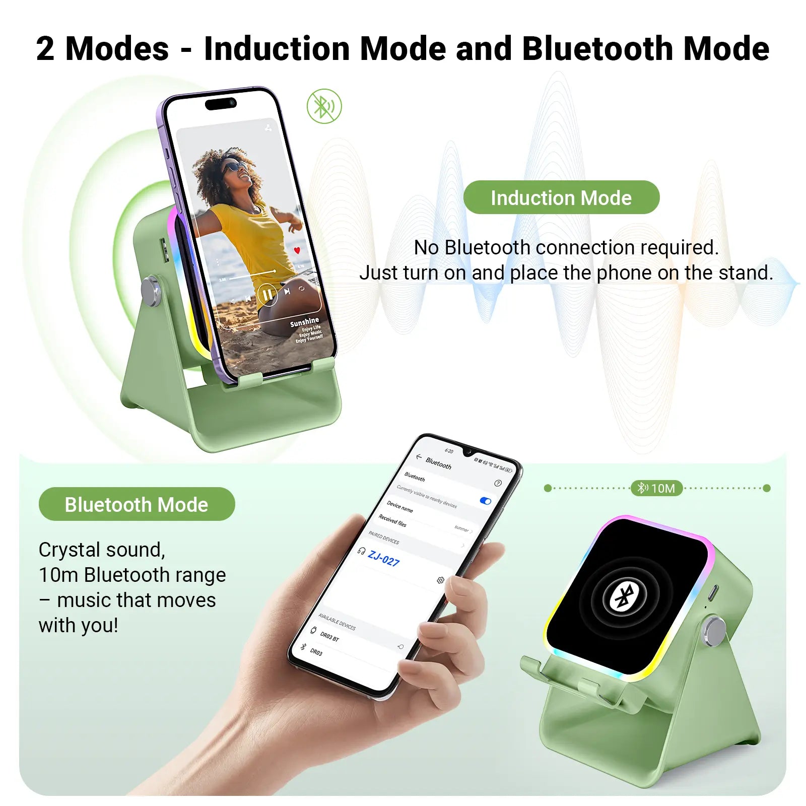 PUTARE Wireless Induction Audio Speaker Stand, 5In1 Cellphone Holder, 3500Mah Rechargeable Emergency Power Bank,360° Adjustable Mobile Tablet Stand with Colorful Ambient Light Gifts for Men Women Tiktokshopsummersale Tiktokshopbacktoschool