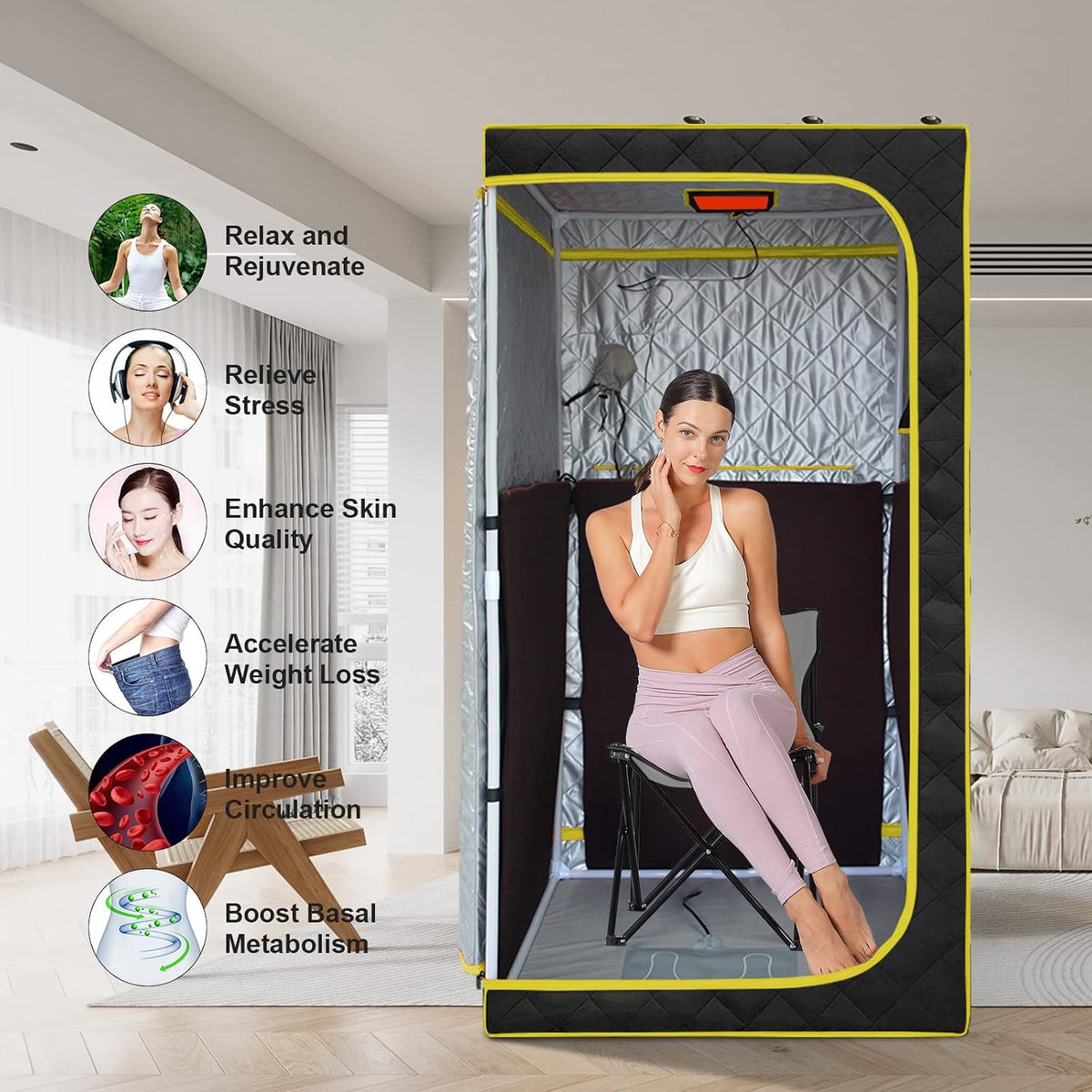 Experience Ultimate Relaxation with the Portable Infrared Sauna - Full Size One Person Tent with Heating Foot Pad and Comfortable Sauna Chair for Detox and Wellness