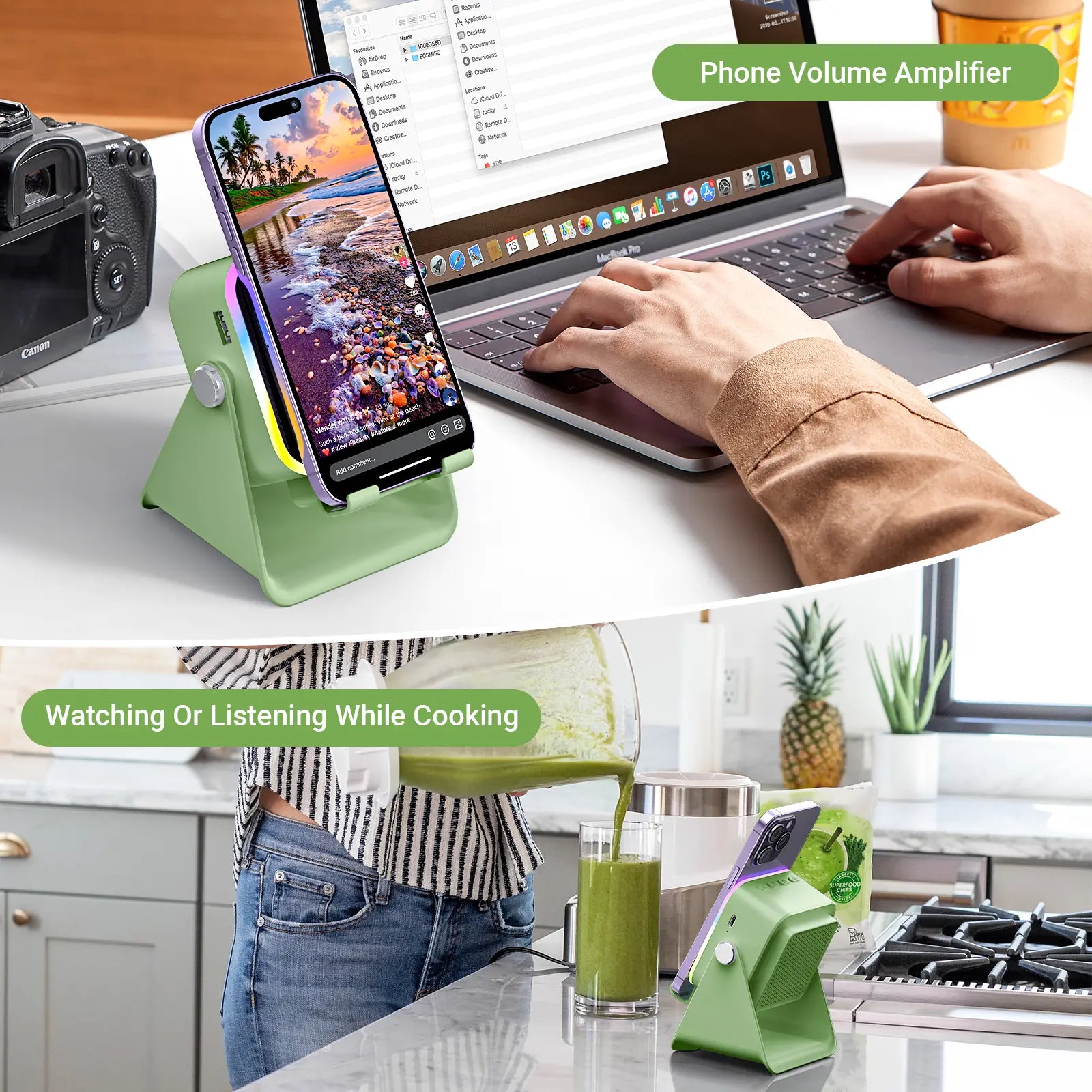 PUTARE Wireless Induction Audio Speaker Stand, 5In1 Cellphone Holder, 3500Mah Rechargeable Emergency Power Bank,360° Adjustable Mobile Tablet Stand with Colorful Ambient Light Gifts for Men Women Tiktokshopsummersale Tiktokshopbacktoschool