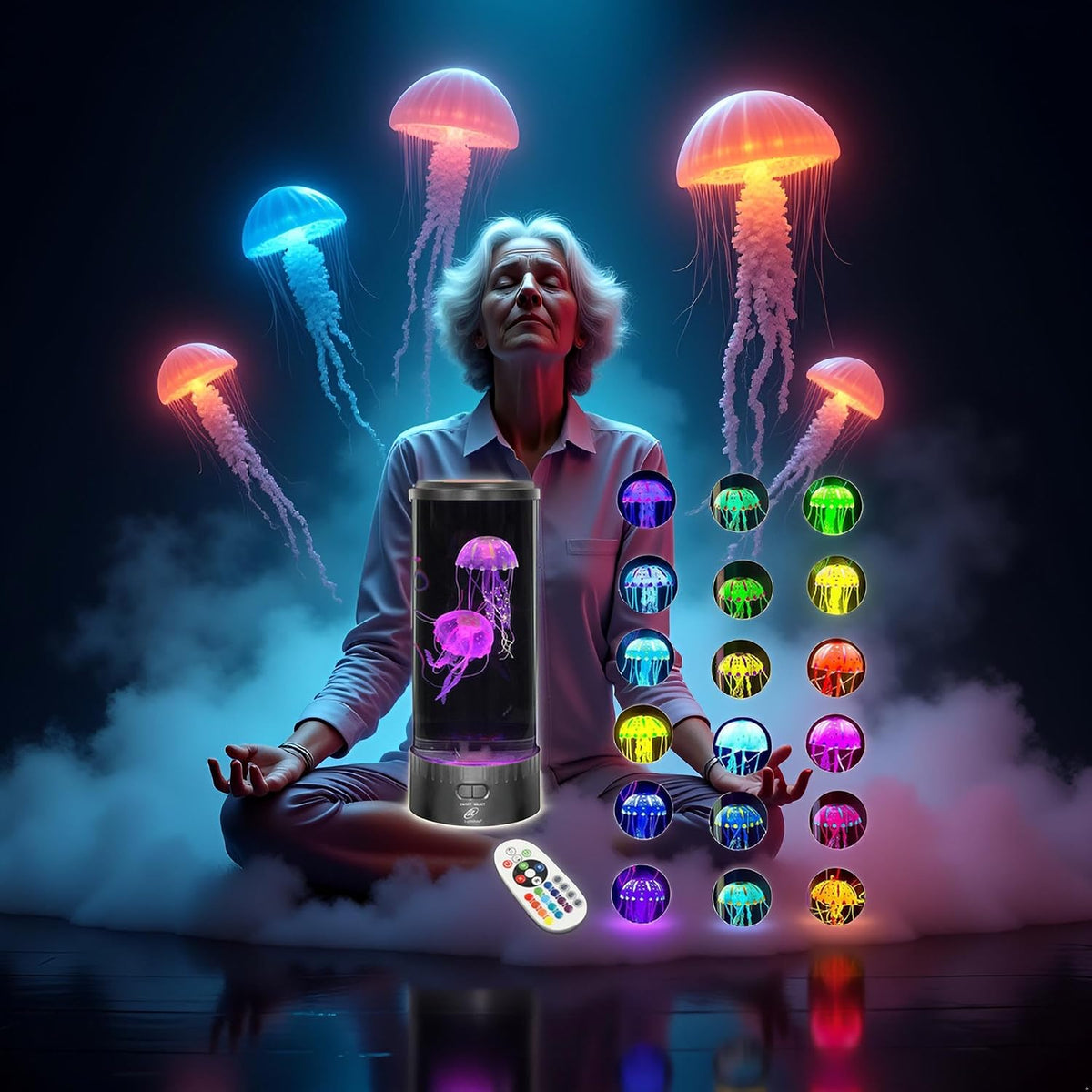 Transform Your Space with the Large LED Jellyfish Lamp - 18 Color Changing LEDs for Ultimate Relaxation and Décor