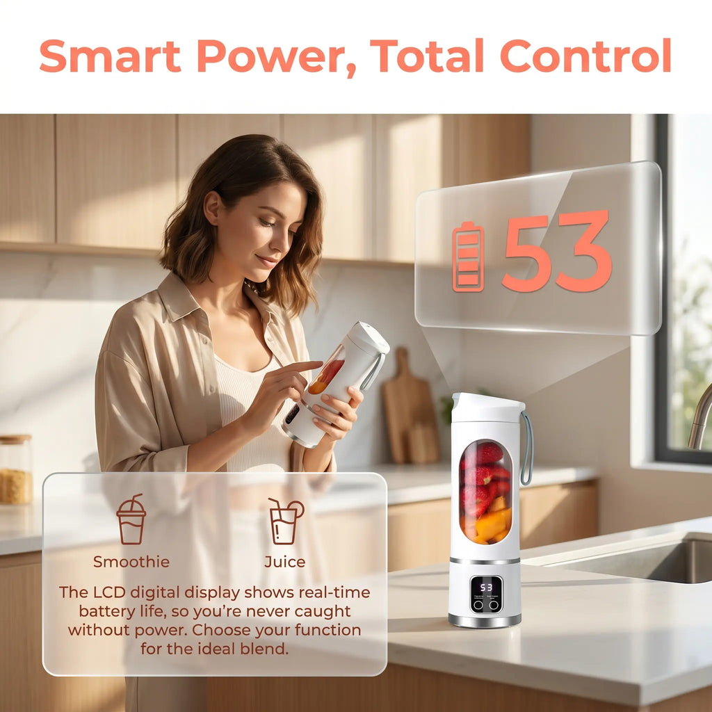 Unleash Your Blending Potential with the Portable 15.22 Oz USB Rechargeable Blender - Perfect for Smoothies & Juices, Featuring LED Display & Durable Design!