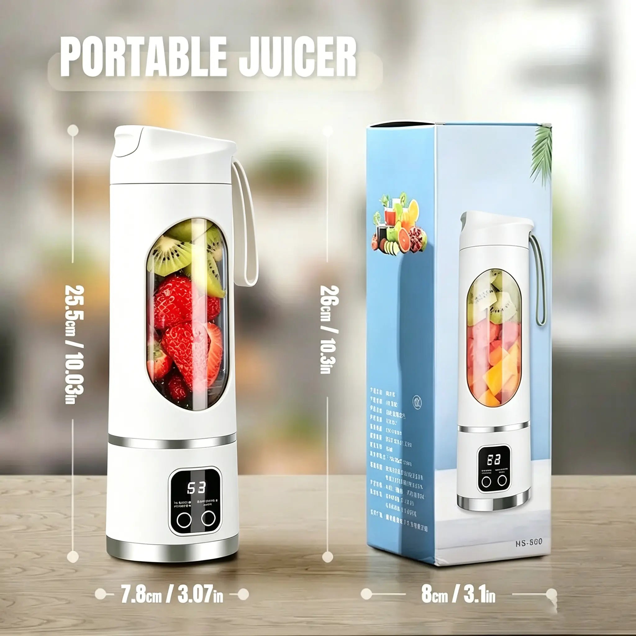 Unleash Your Blending Potential with the Portable 15.22 Oz USB Rechargeable Blender - Perfect for Smoothies & Juices, Featuring LED Display & Durable Design!