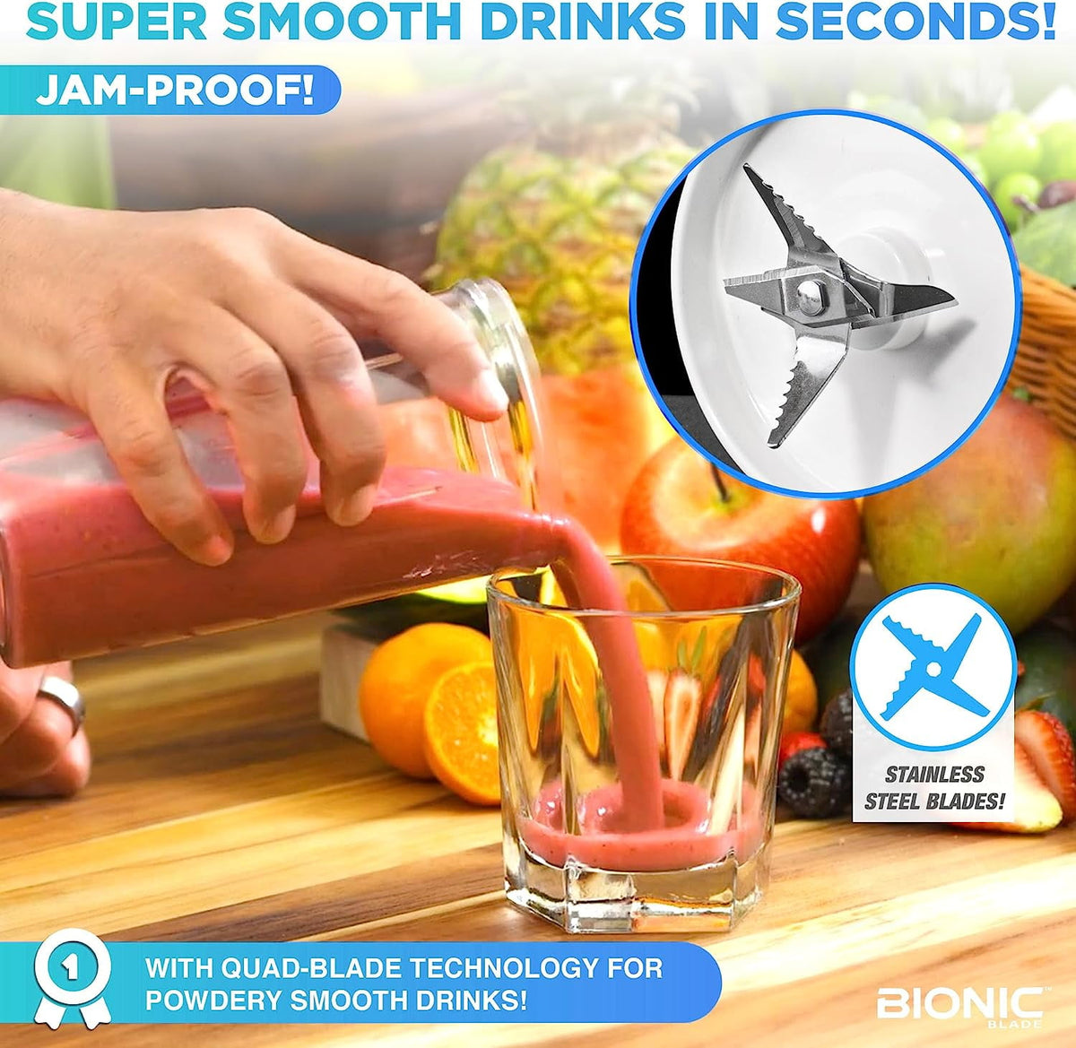 Bionic Blade Portable Blender - Rechargeable Personal Smoothie Maker for Juices, Shakes & Baby Food