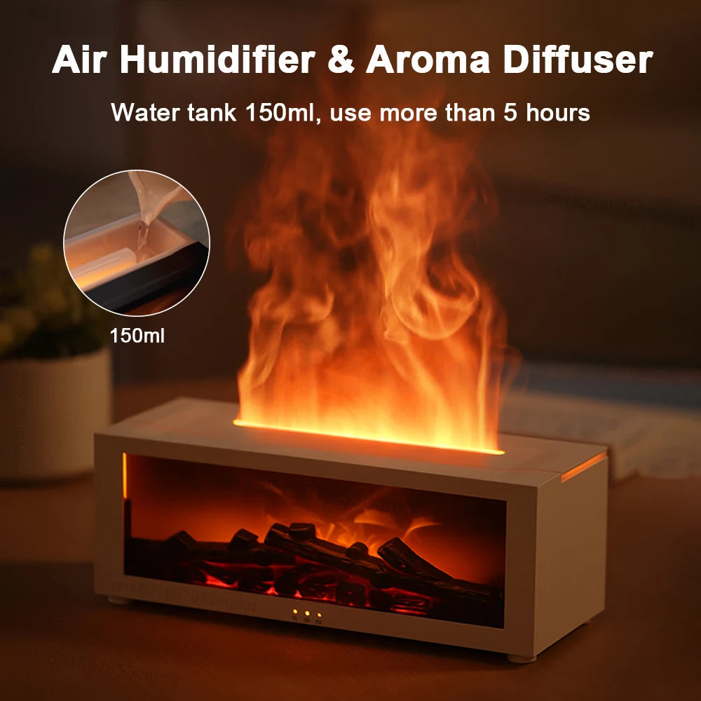 FlameGlow – 3D Flame Effect, 7-Color LED & Essential Oil Humidifier