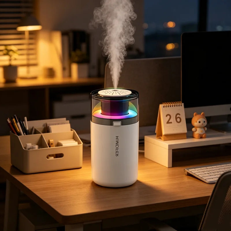 Transform Your Space with Our High Mist Output USB Humidifier - The Ultimate Quiet Air Purifier & Aroma Diffuser for Your Desk or Dorm!