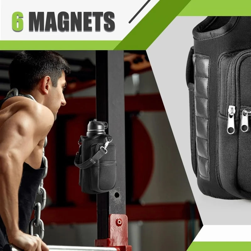 Revolutionary Magnetic Water Bottle Carrier with Phone Pocket and Shoulder Strap - Perfect for Gym and Outdoor Activities!