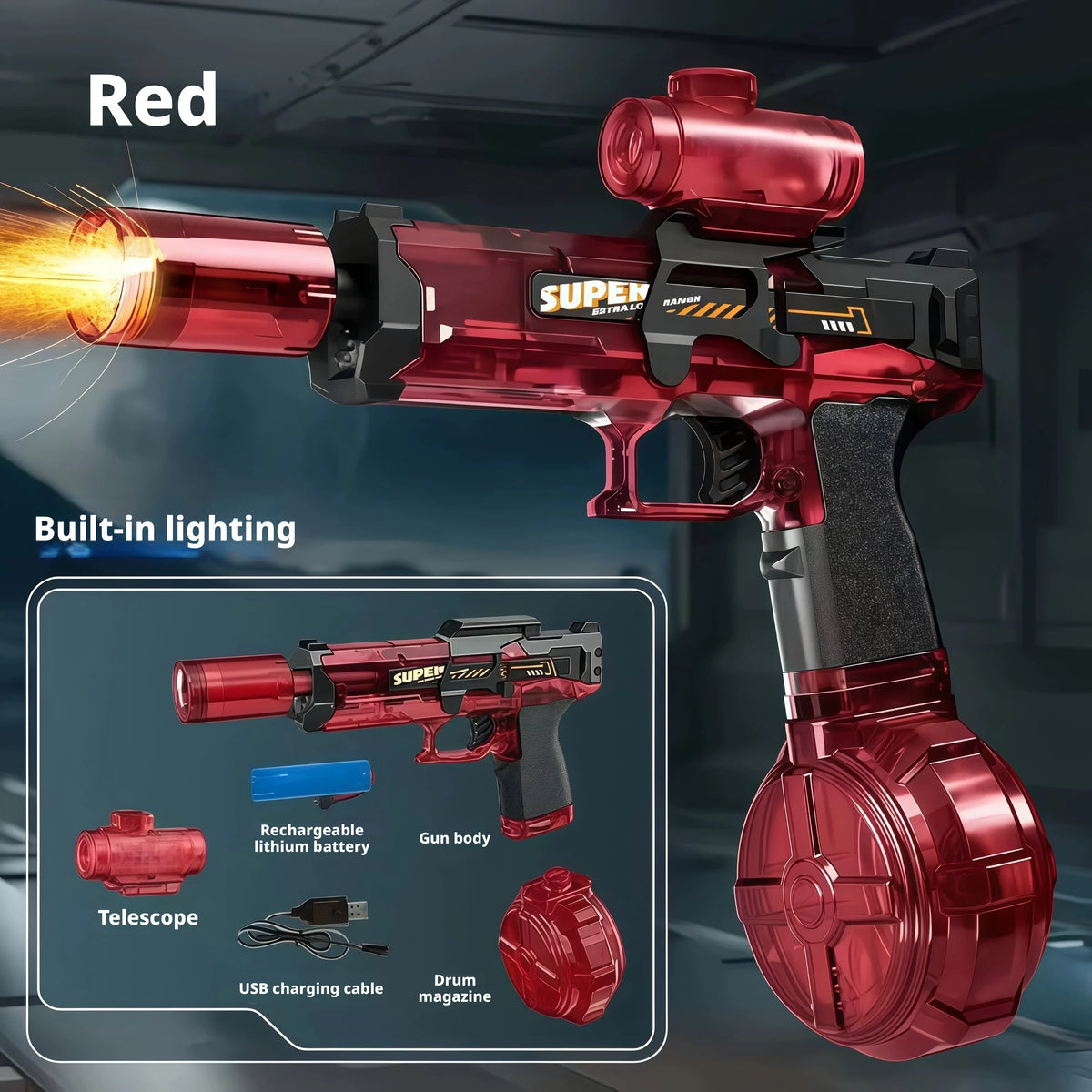 Ultimate Electric Water Gun for Non-Stop Summer Fun - Continuous Shooting with Auto Sensor Lights for Kids!