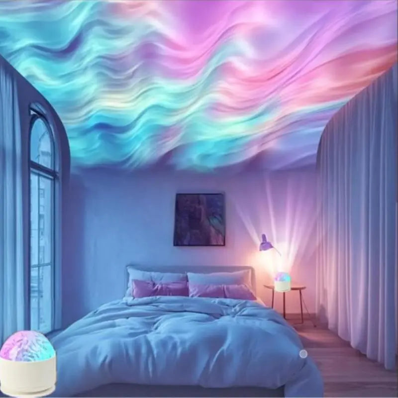 Dome Projector Night Light, 2-In-1 Home Accessory with Aurora & Water Ripple Lenses, 16-Color Rotating LED for Room Decor with Remote, Cool Stuff for Room, Remote Control, Cute Room Stuff