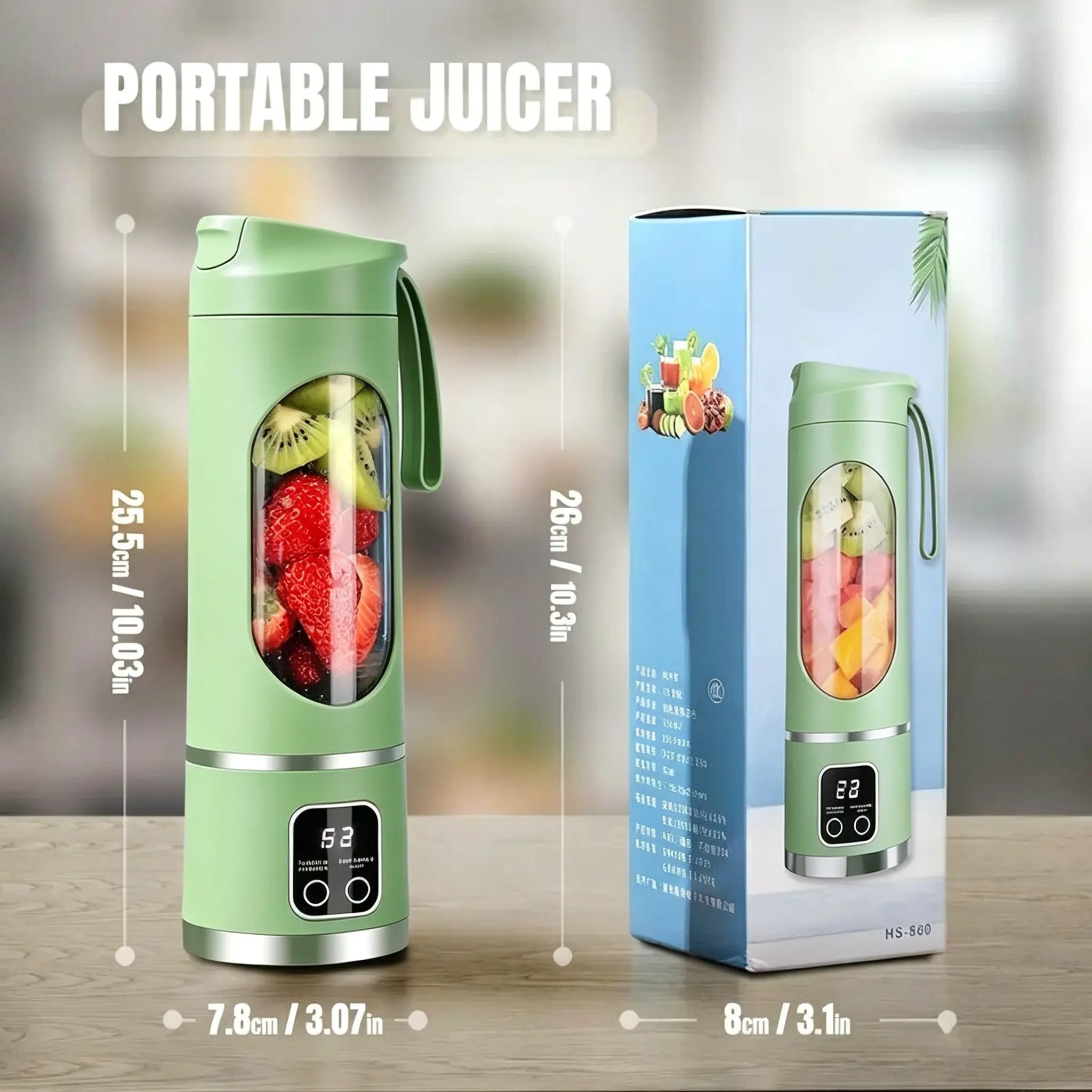 Unleash Your Blending Potential with the Portable 15.22 Oz USB Rechargeable Blender - Perfect for Smoothies & Juices, Featuring LED Display & Durable Design!