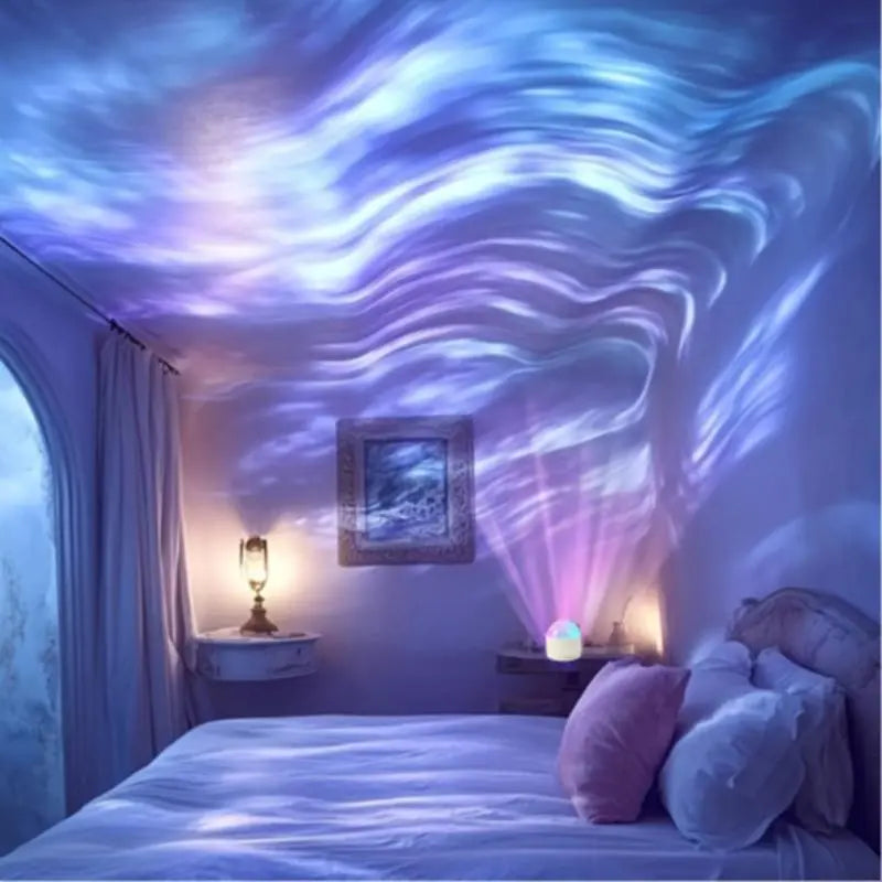 Dome Projector Night Light, 2-In-1 Home Accessory with Aurora & Water Ripple Lenses, 16-Color Rotating LED for Room Decor with Remote, Cool Stuff for Room, Remote Control, Cute Room Stuff