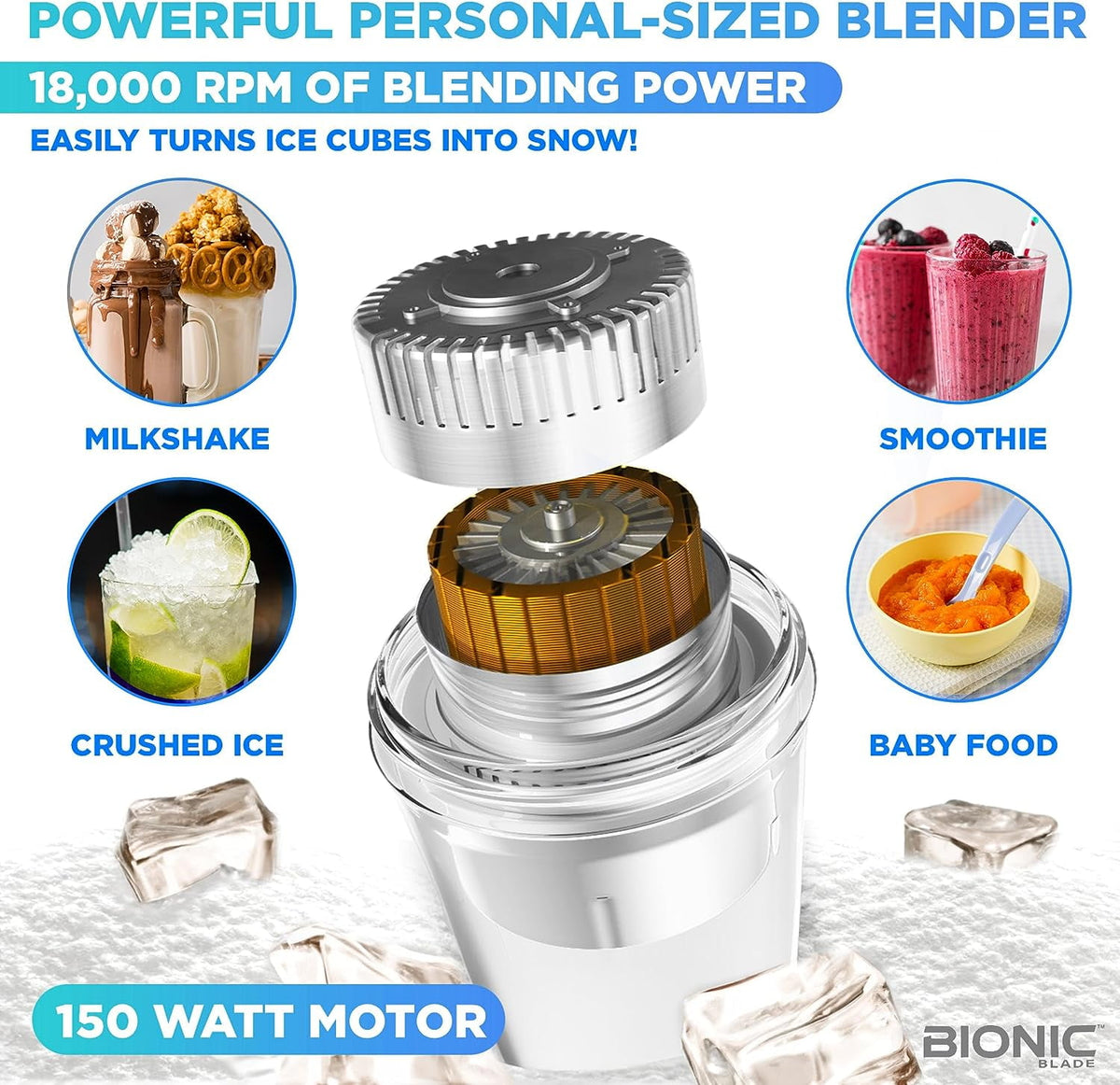 Bionic Blade Portable Blender - Rechargeable Personal Smoothie Maker for Juices, Shakes & Baby Food