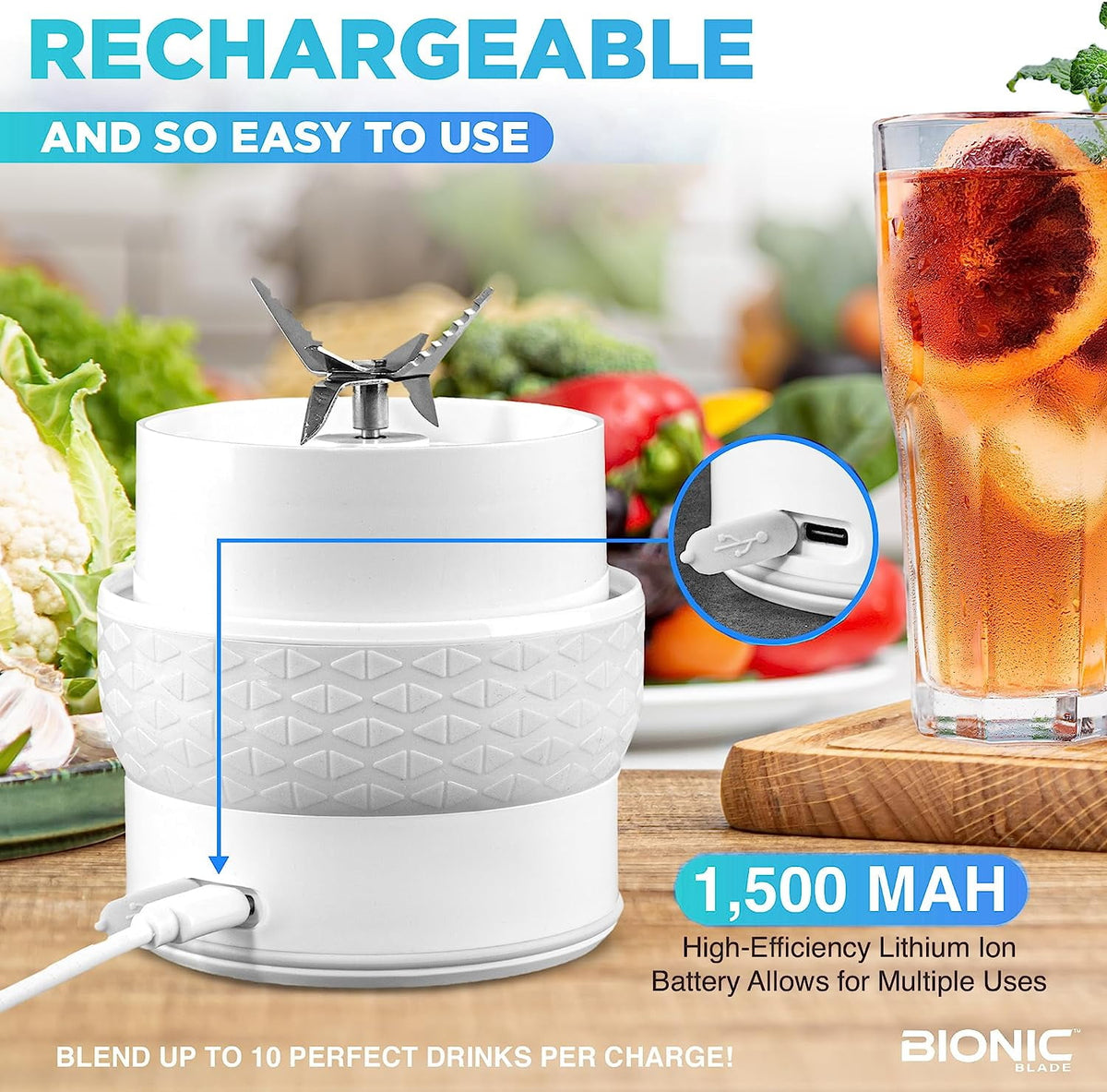 Bionic Blade Portable Blender - Rechargeable Personal Smoothie Maker for Juices, Shakes & Baby Food