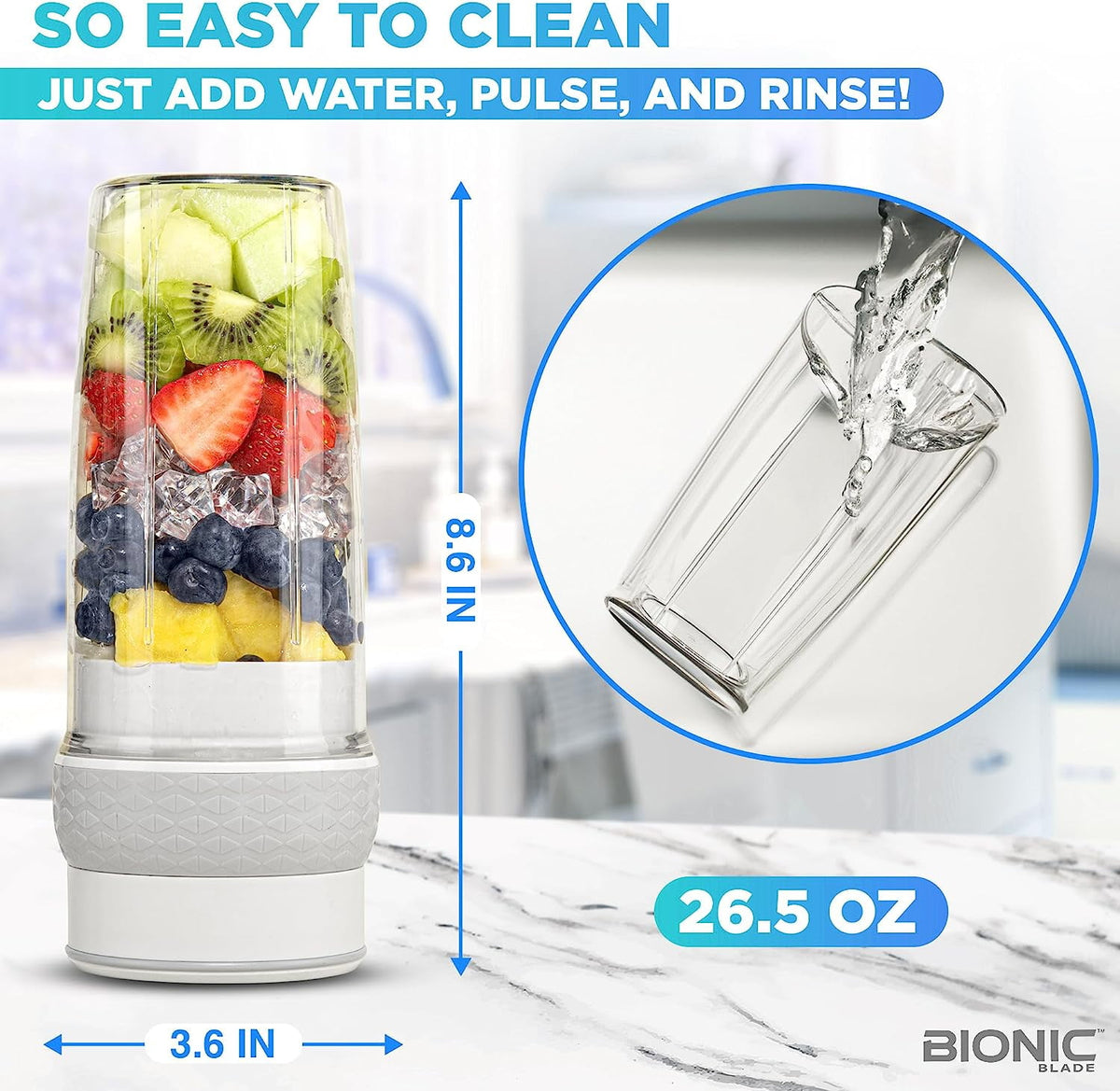 Bionic Blade Portable Blender - Rechargeable Personal Smoothie Maker for Juices, Shakes & Baby Food
