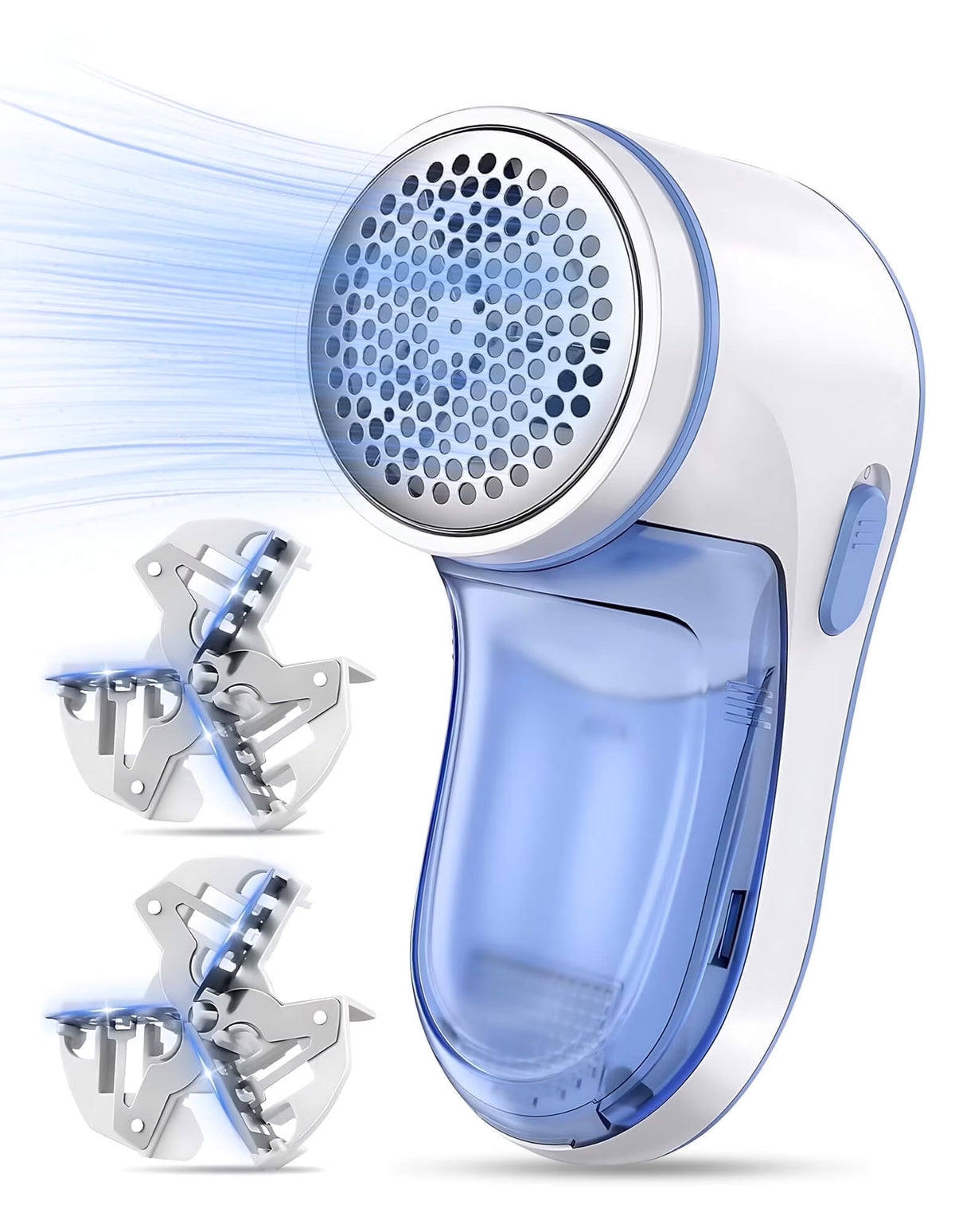 Sentryse Fabric Shaver, Lint Remover Rechargeable, Electric Portable Sweater Defuzzer with 2 Spare Blades, Blue
